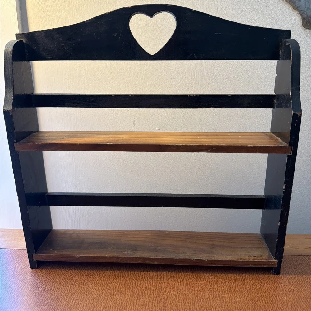 Small Wooden Shelf Heart Cutout Cottagecore 12x11